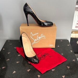 Christian Louboutin Black Patent Leather Stiletto Pumps with Red Sole